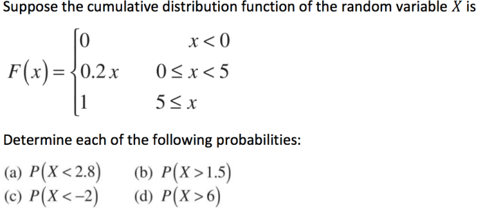 Suppose the cumulative distribution of the random variable x is